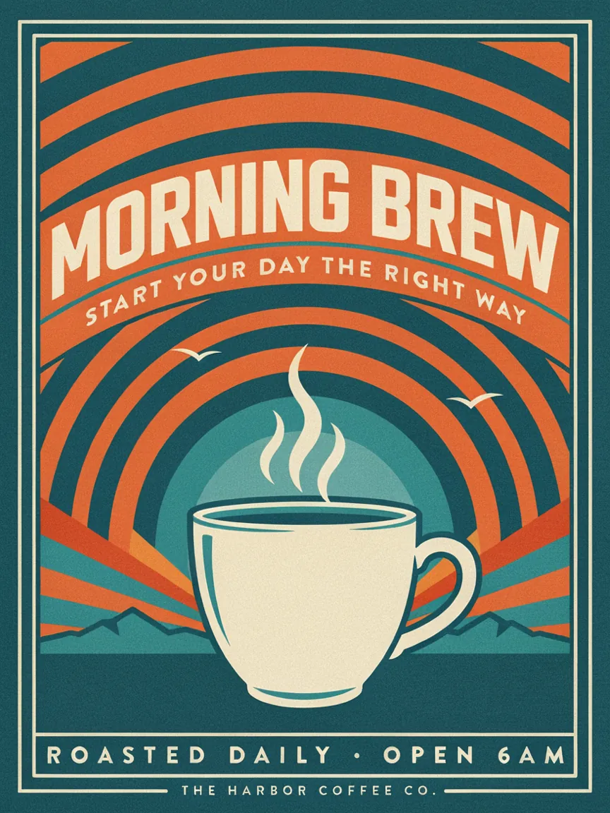 Coffee shop poster with readable lettering made from a generated prompt