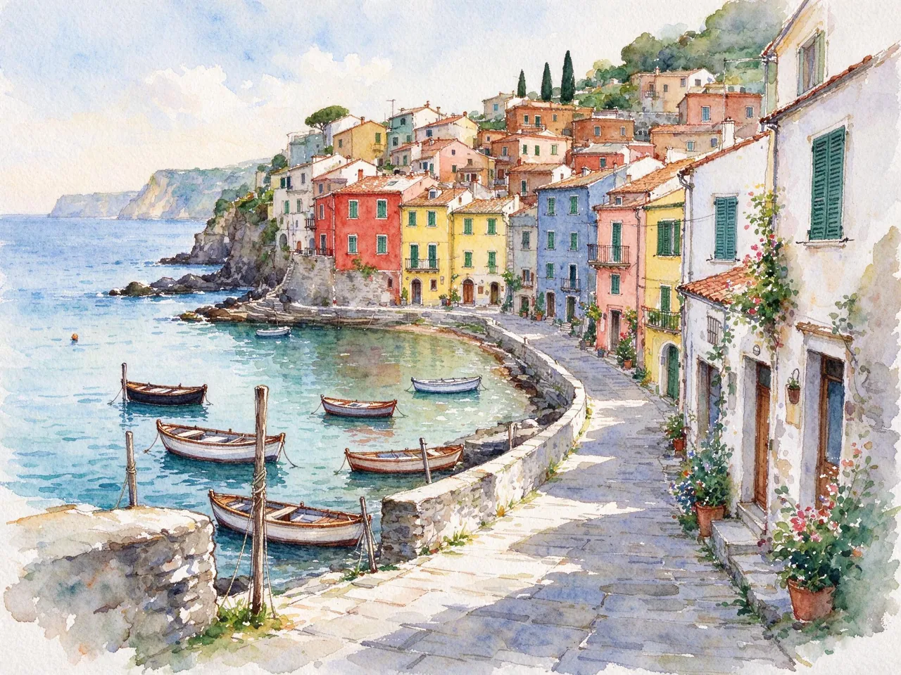 Watercolor village illustration made from a generated prompt